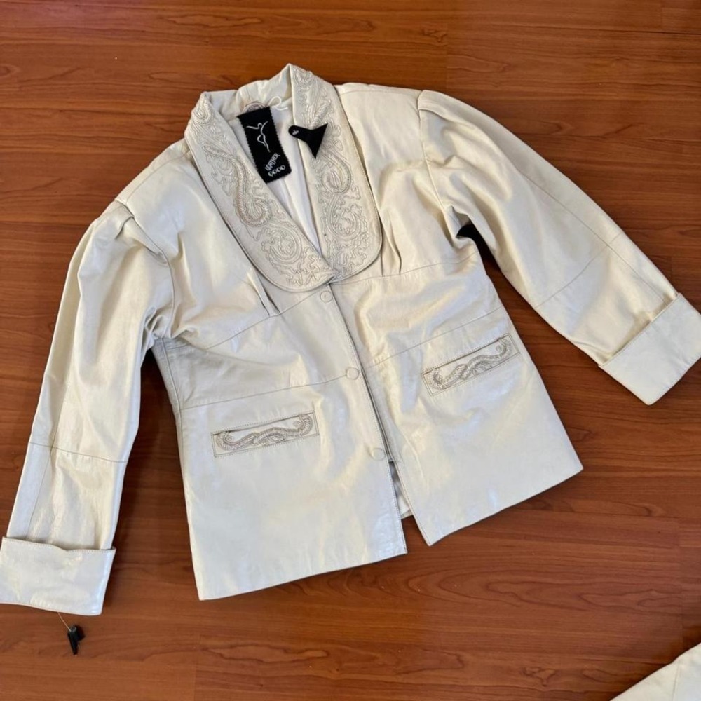 CLOSING 🎉 SEND OFFER Vintage 80s Beaded Cream Leather Set XL Western Bridal - Picture 6 of 8
